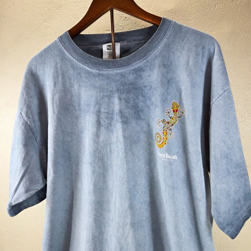 Puerto Vallarta Mexico Gecko T-Shirt Mr Buho Size XL Blue Double Sided